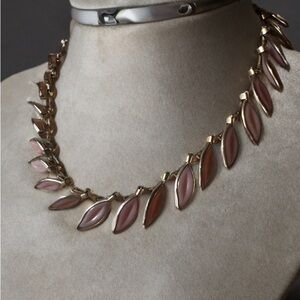 Trifari Gold and Pink Leaf Necklace